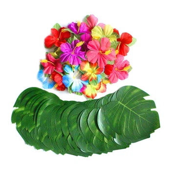 60 Tk Troopiline Partei Teenetemärgi Asjade 8 tolline Tropical Palm Monstera Lehed ja Hibisk Lilled, Simulatsioon Leht Hawaiia