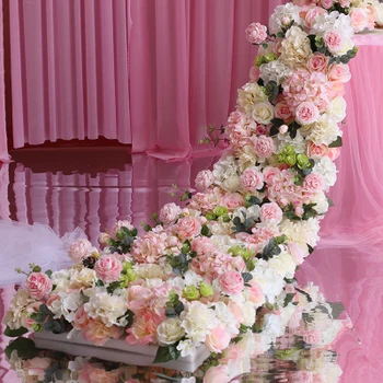 2.1 Meetri pikkuse Valge roosa roosid Pulm Lill tabelis koha Kunstliku Silk Flower Taustaks Pulm Teenetemärgi