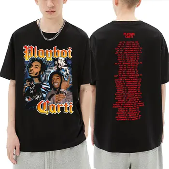 Hip-Hop Playboi Carti Kahepoolne Print Tshirt Mees Puhtast Puuvillast Tees Mehed Naised Liiga Casual T-särgid Isane Must Streetwear