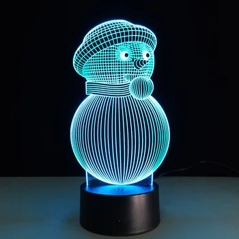 Christmas Snowman 3D joonis öö valguses Akrüül lamp juhatuse Traadita kõneleja Silmade kaitse Lastele kingitusi Tuba teenetemärgi A74