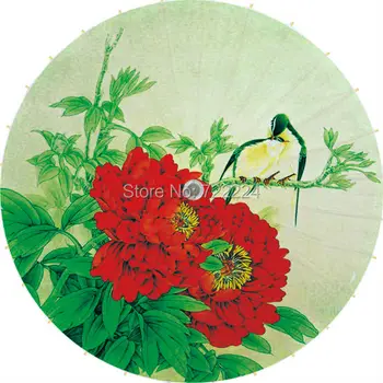 Dia 84cm Hiina käsitöö vihmavari punane pojeng rohelised lehed koos lindude klassikalise käsitöö, tantsu dekoratiivsed koguda oilpaper vihmavari