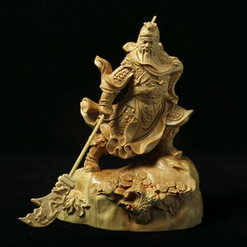 LS001 - 10 CM Kõrge Nikerdatud Pukspuu Nikerdamist Figuriin - Gong Guan Warrior