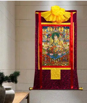 Hulgi-Budistliku pakkumise 120CM SUURE Budistliku Budismi KODU temple kunsti Guru Rinpoche 8 Buddhad Thang-ga Thangka riputada maali