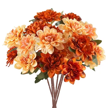 6tk Kunstlik Kuuluvad Lilled, 18 Juhid Silk Võltsitud Mums Lilled Faux Chrysanthemum Oranž Lilled Home Decor