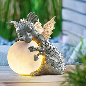 Aia Kuju Dragon Meditatsiooni Kuju Led Valgustus Vaik Ornament Dinosaurus Kuju Skulptuur Väljas Õue Kaunistamiseks Home Decor