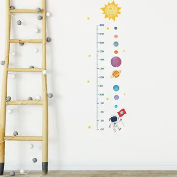 Cartoon kleebised Päike Planeet astronaut poiss'height meetme kleebised laste magamistuba kaunistused mõõtmine seina kleebised
