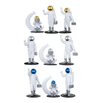 3 Tükki Astronaut Figuriin Spaceman Ornament, Lapsed Poole Kosmoses Kingitus Koogikarpides Torukübar