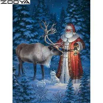 Zooya 5D Diamond Maali Santa Põder Täis Ruut / Ring Diamond Tikitud Fox Küüliku Kodu Kaunistamiseks Mosaiik Jõulud Kingitus Sd4
