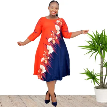 Aafrika pluss suurus naiste uued kolmveerand varrukad trükitud-line kleit naine riideid vestido feminino O-Kaeluse Trükkimine Casual