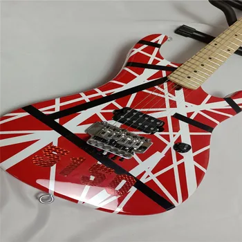 2021！Tasuta kohaletoimetamine/Edward Van Halen 5150 Punane Electric Guitar /Valge must Triip Suurepärane kitarr, kohe kätte!