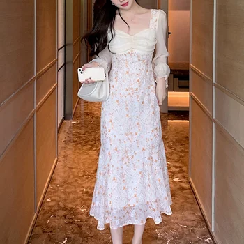 Sügisel Segast Elegantne Haldjas Kleit Naiste Kõrge Talje, Printsess Õie Armas Kleit Naine Prantsusmaa Pikad Varrukad Vabaaja Korea Riided