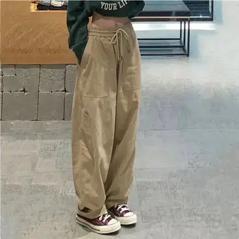 Harajuku Streetwear Vintage Tahke Hip-hop Naiste Vabaaja Püksid Vabaaja Pingutusnöör Kõrge Vöökoht Püksid Lahti Jaapani Kottis Püksid