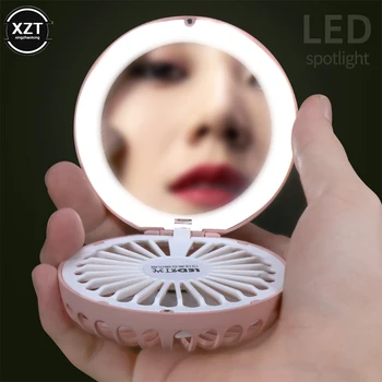 Pihuarvuti Kokkuklapitavad Fänn Mini Kosmeetiline Peegel koos LED taustavalgust 2 in 1 USB-Laadimine Kaasaskantav Väike Fänn