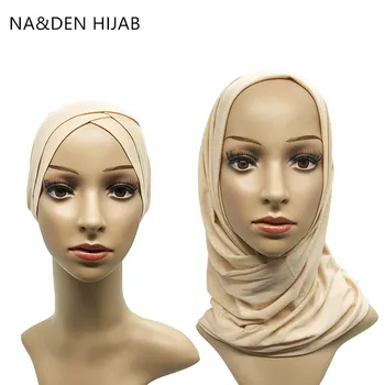 1set Moslemi Headscarf kehtestada Islami sisemine Caps & hijab Modal Naiste Criss cross toru, mütsi, salli komplekt Hijab Venitada Kork ja Salli komplekt
