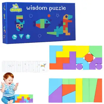 Puidust Muster Plokid Komplekt Kaarte Geomeetrilise Kujuga Puzzle Lasteaed Klassikaline Haridus Montessori Tangram Mänguasi Lastele