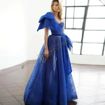 Caroline Royal Blue Sädelevat Pitsist Õhtukleit 2022 Ühel Õlal Vibu Vestidos De Gala Kullake Rand Ametliku Kõnniteed Custom Made