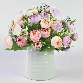 1tk Väike teepakike Võltsitud Roosi Kimp Pulmas Pool Decor Kunstlik Siidist Lilled Ornament Kodu Kokkulepe Roosid Kimp Rekvisiidid