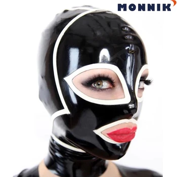 MONNIK latexLatex mask Lateksist Mask Kummist Varjuk koos Tagasi, eest Lukuga Catsuit Pool Kandma Kostüüm Must ja Valged Triibud
