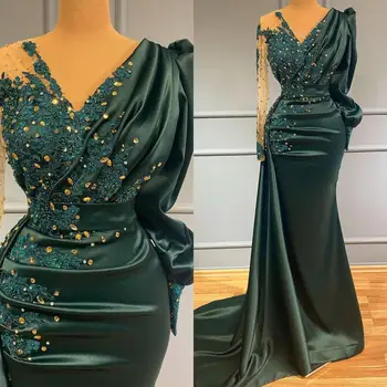 Smaragdroheline Pikad Varrukad Kõrge Kvaliteedi Profileerimine Naiste Õhtukleit Appliques Dubai Vestidos De Mujer Elegantes Para Fiesta 2022