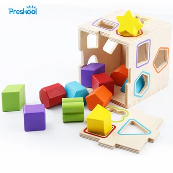 Montessori Lapsed Mänguasja Geomeetrilise Intelligentne Puuri Kuju Mõistatusi Puit Koolieelsete Brinquedos Juguets