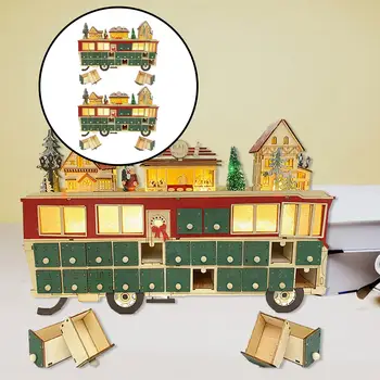 Wood Advent Calendar Bussi Kuju 24 Ladustamise Sahtlid Süttib Jõulud Decor