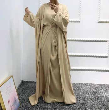 Moslemi Mood Abaya Islami Riided Naistele Uus Saabumist Puhta Värvi Sujuvalt Kolm Rõivakomplekti Kleidid Riideid Femme Lsm337