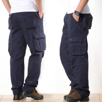 Meeste Cargo Püksid Vabaaja Multi Taskud Sõjalise Tactical Püksid Mees Outwear Lahti Sirge Slacks Pikad Püksid Suurus 44 Pantalon