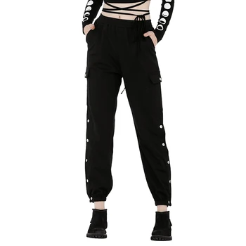 Harajuku Punk Cargo Püksid Naistele Streetwear Must Kõrge Vöökoht Vabaaja Joggers Lahti Safari Püksid Split Pool Nuppu