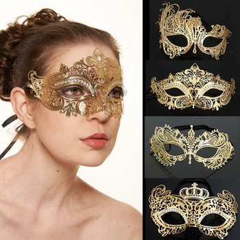 Ribakardinad Metallist Masquerade Mask Ööklubi Partei Õõnes Kuldne Mask Seksikas Pits Silmade Mask Naiste Kostüüm Kostüüm