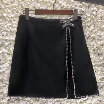 Seksikas Pilu Fikseeritud Diamond Bowknot Daamid Õhuke Vaheliha Joon Mini Seelikud 2021 Suvel Uus Must Disainer Profileerimine Vestido