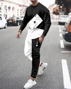 Meeste Sügis Pikad Varrukad Meeste Riided Rõivad T-Särk+Püksid Komplekt 2 Töö Mood Sobiks Jogger Trend Streetwear Ülepaisutatud iga Päev