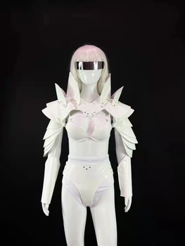 Tuleviku Tehnoloogia Valge Naiste Bikiinid armor Kostüüm Seksikas Lendamine õla multi-layer etapp riided Klubi Tulemuslikkuse Rinnahoidja Varustus