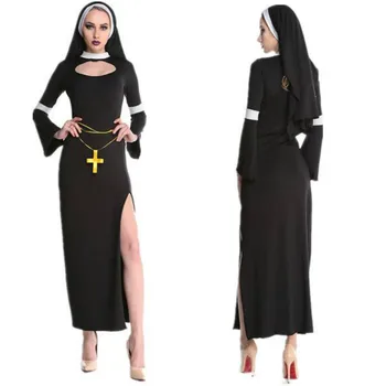 2022 Uus Kuum Araabia Riietus Must Seksikas Katoliku Munk Cosplay Kleit Halloween Kostüümid Nunna Kostüüm