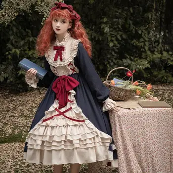 Lolita Seelik Pikk Varrukas Op Lolita Kleit Printsess Seelik Gooti Sünnipäeva Kleit Puhvis Varrukad Jaapani Ruffle Pits-Kleit üles